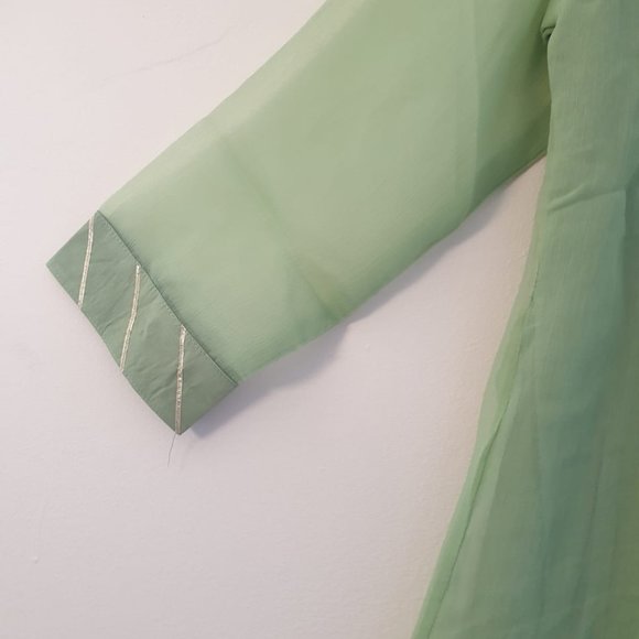 Pistachio Green Chiffon Dress with Panels and Gota Work - Picture 5 of 6